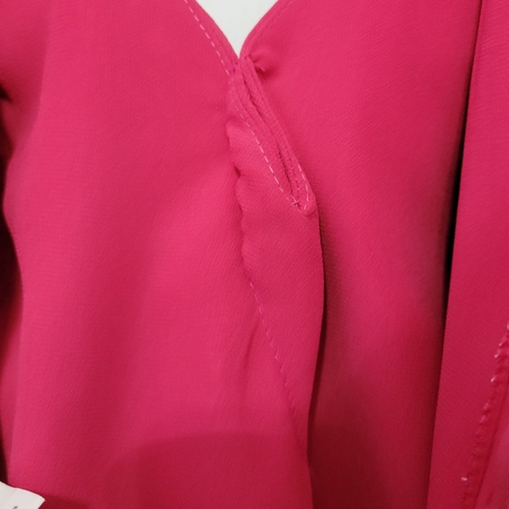 Hayley Paige Occasions Flamingo Pink Chiffon A-line Gown Ruffled V Neck, Size 22 - Picture 11 of 14